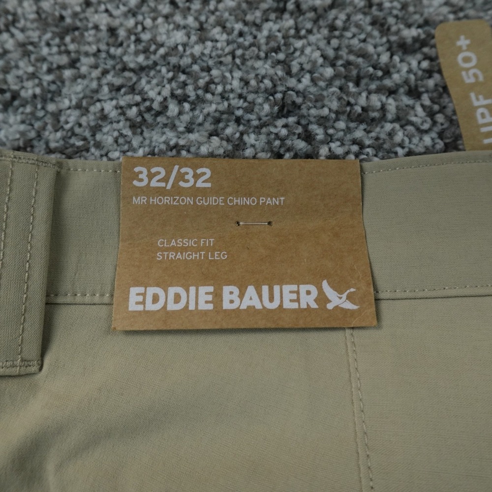 NEW Eddie Bauer Pants Mens 32X32 Beige Performance Chino Outdoor Hiking Stretch